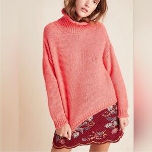 Anthropologie Lottie Textured Sweater Wool Alpaca Blend Coral Funnel Neck Crop